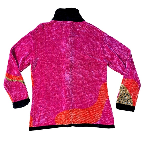 “THAT SWEATER” Neon Pink & Orange Chetah w/ Sequencing & Chenille - Picture 6 of 12
